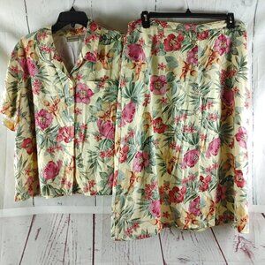 Napa Valley Womens Size 1X Multicolor Floral Beaded Blouse & Skirt Set